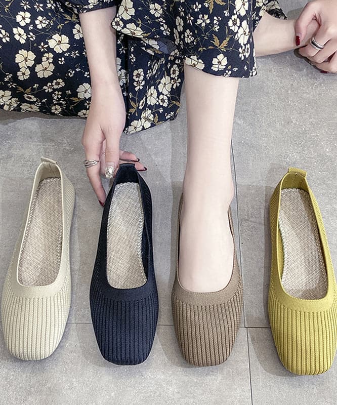 2022 Yellow Knit Cotton Fabric Flat Feet Shoes For Women