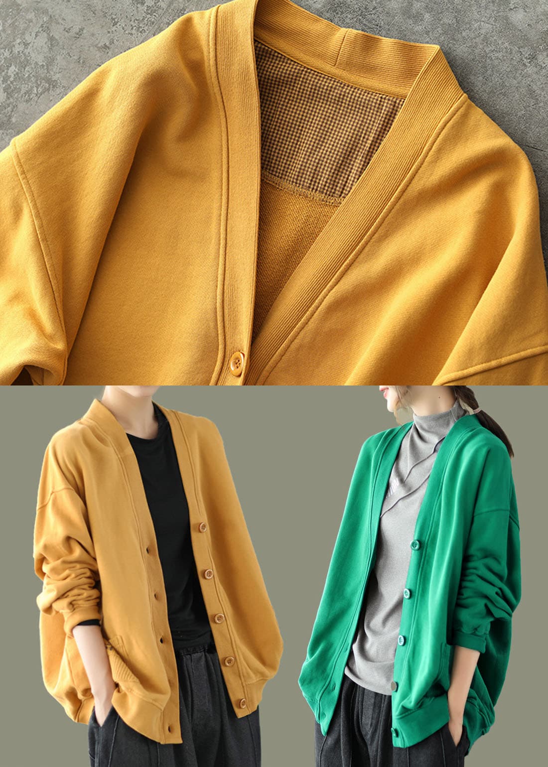 2022 Yellow V Neck Pockets Coats Long Sleeve