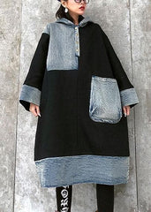 Robe en coton noir unique avec poches à capuche et tuniques en coton