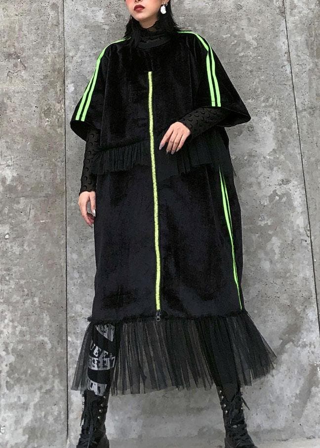 Unique black clothes Women o neck patchwork tulle Maxi Dress