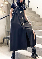 Unique black cotton dresses asymmetric loose summer Dress