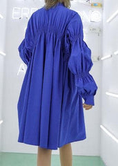 Unique blue Cotton clothes Cinched short fall shirt Dress