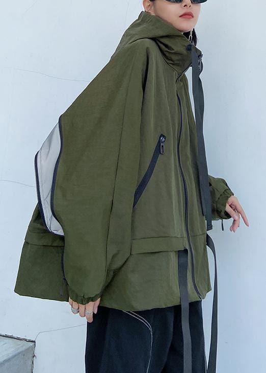 Manteau d'automne à capuche unique, manteau ample vert armée