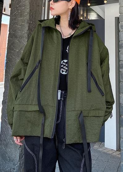 Manteau d'automne à capuche unique, manteau ample vert armée