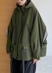 Manteau d'automne à capuche unique, manteau ample vert armée