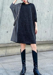 Unique o neck Batwing Sleeve Cotton Tunic pattern black Dress