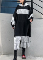 Unique patchwork hooded cotton Tunic Fashion Ideas black Plus Size Dress