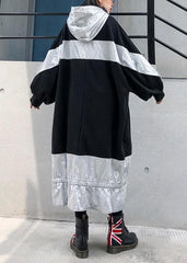 Unique patchwork hooded cotton Tunic Fashion Ideas black Plus Size Dress