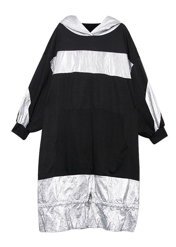 Unique patchwork hooded cotton Tunic Fashion Ideas black Plus Size Dress