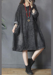 V-neck Baggy Pockets Denim Dress