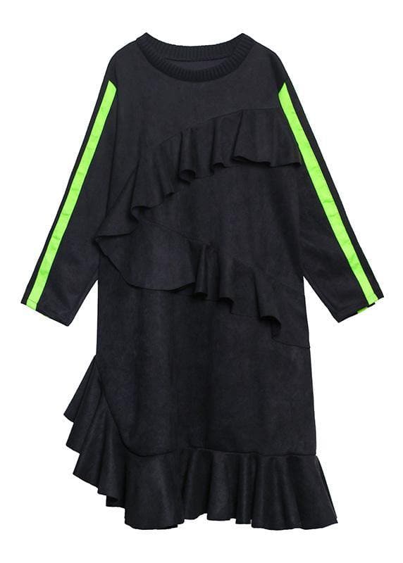 Vivid black tunics for women o neck Ruffles Traveling Dress