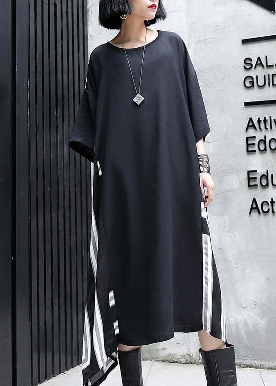 Vivid o neck patchwork cotton dresses Work Outfits black Maxi Dresses summer