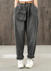 Washed denim black autumn casual trousers loose harem pants