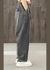 Washed denim black autumn casual trousers loose harem pants