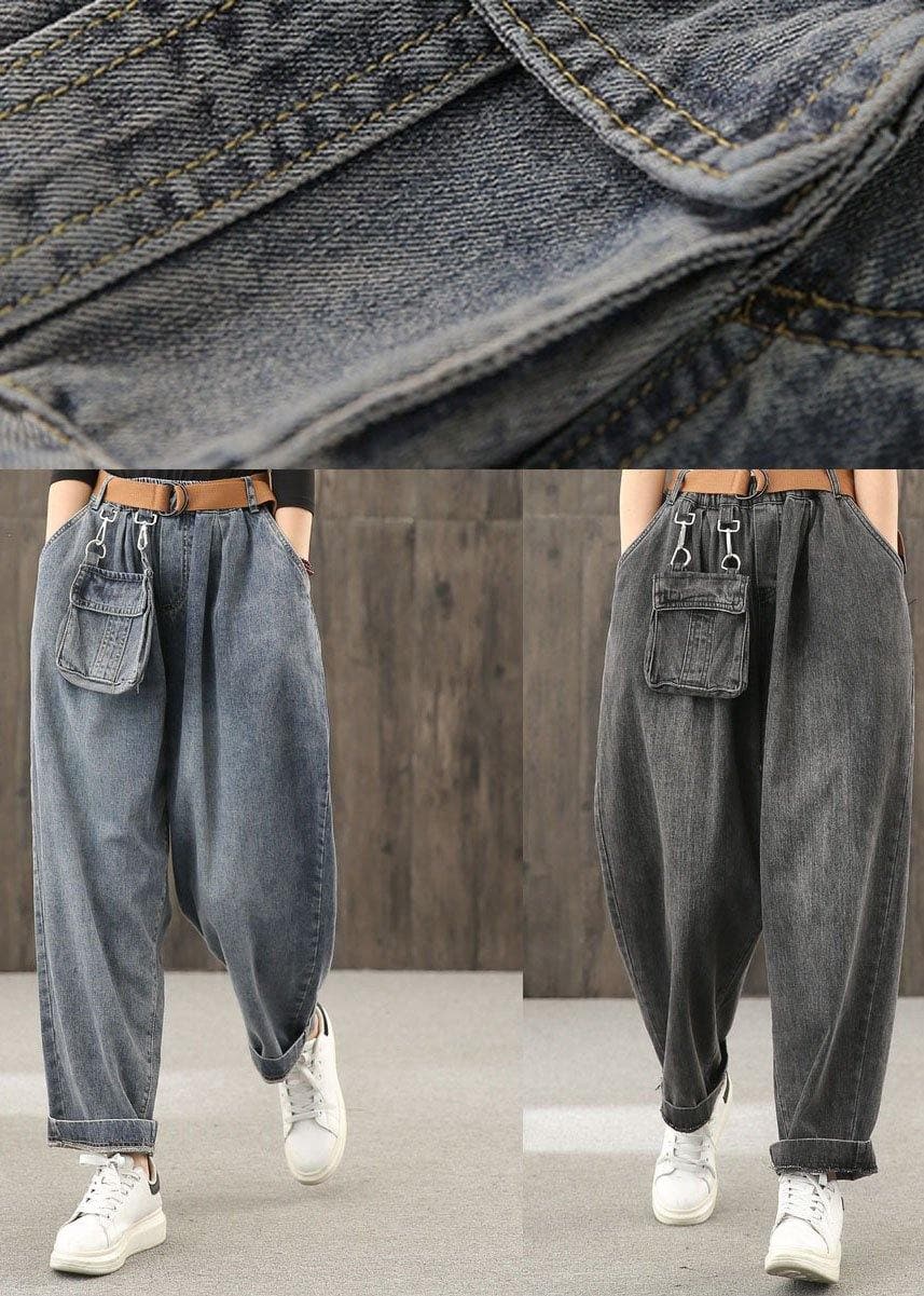 Washed denim black autumn casual trousers loose harem pants