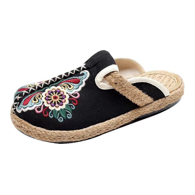 2022 Leinenschuhe mit Blumenmuster, Flip-Flop-Flats