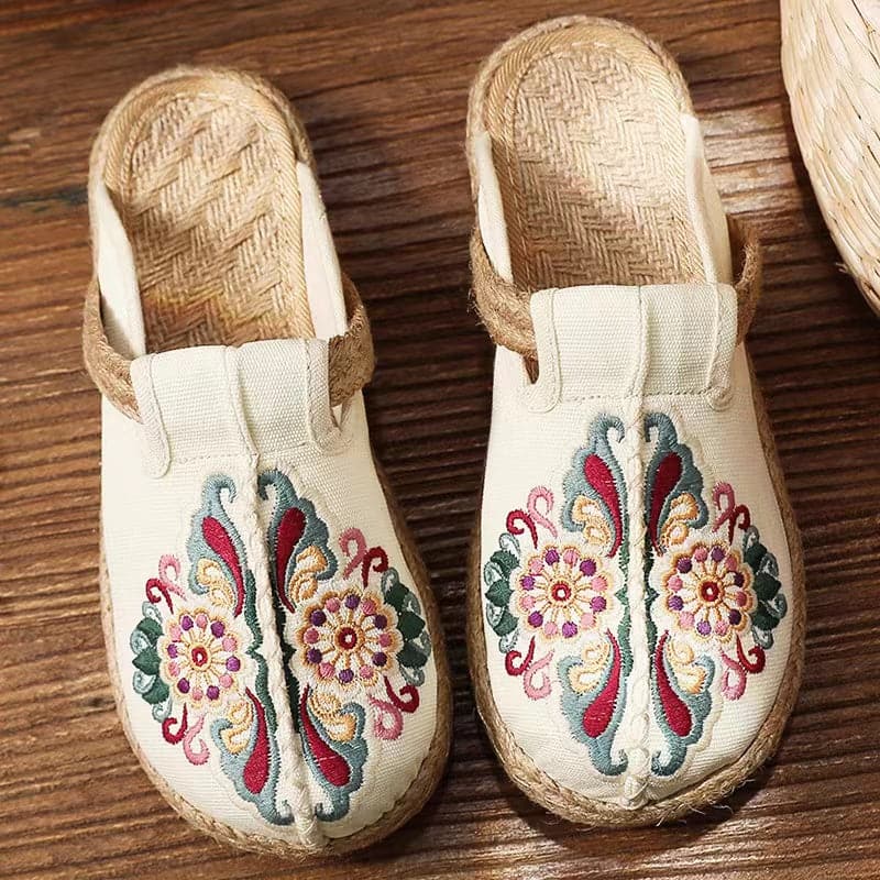 2022 Leinenschuhe mit Blumenmuster, Flip-Flop-Flats