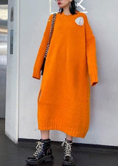 Winter orange Pullover Strickkleid Street Style O Hals Loch Largo Pullover Kleid