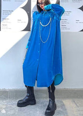 Women Blue Clothes Button Down Asymmetric Traveling Spring Dress