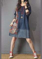 Robe longue d'été en denim patchwork de coton pour femme