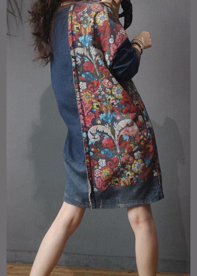 Robe longue d'été en denim patchwork de coton pour femme