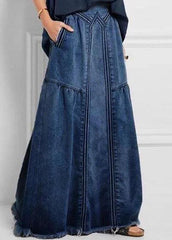 Jupe ample en jean à taille élastique et poche pour femme, couleur unie, effet vieilli