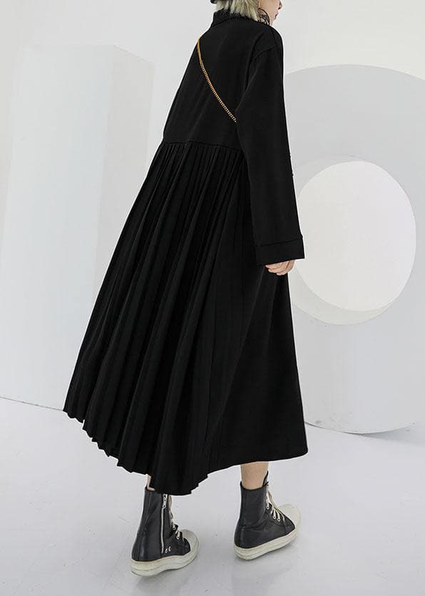 Women POLO collar cotton clothes For Women black long shirt Dress