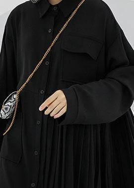 Women POLO collar cotton clothes For Women black long shirt Dress