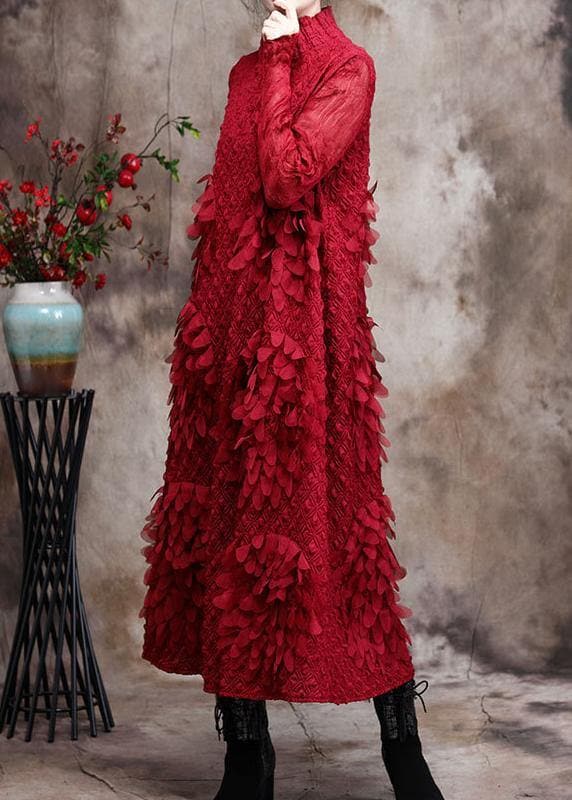 Robe longue de printemps à plumes rouges Robes longues grande taille