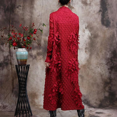 Robe longue de printemps à plumes rouges Robes longues grande taille