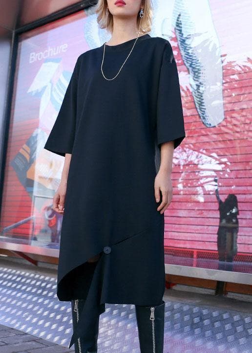 Women black Cotton Tunics open hem design loose fall Dress