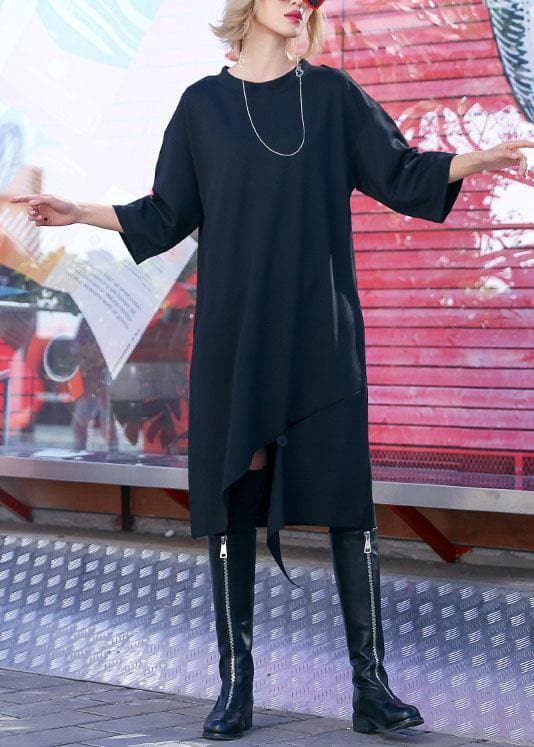 Women black Cotton Tunics open hem design loose fall Dress