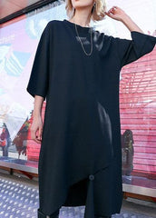 Women black Cotton Tunics open hem design loose fall Dress