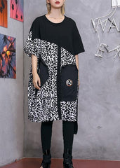 Women black Cotton blended quilting clothes plus size Inspiration o neck patchwork Plus Size Summer Dress