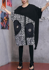 Women black Cotton blended quilting clothes plus size Inspiration o neck patchwork Plus Size Summer Dress