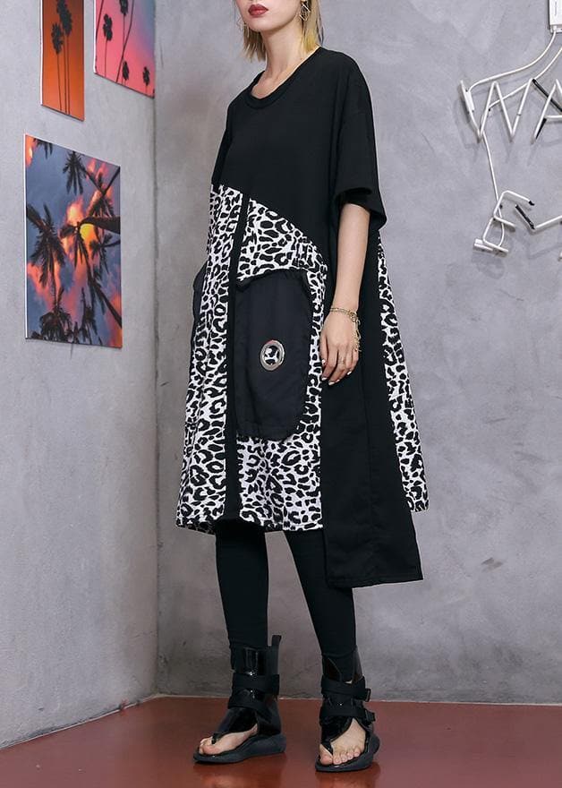 Women black Cotton blended quilting clothes plus size Inspiration o neck patchwork Plus Size Summer Dress