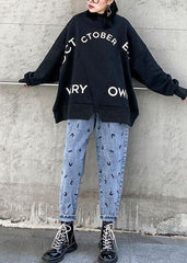 Chemises en coton noir pour femmes, patchwork alphabet, hauts amples pour le printemps