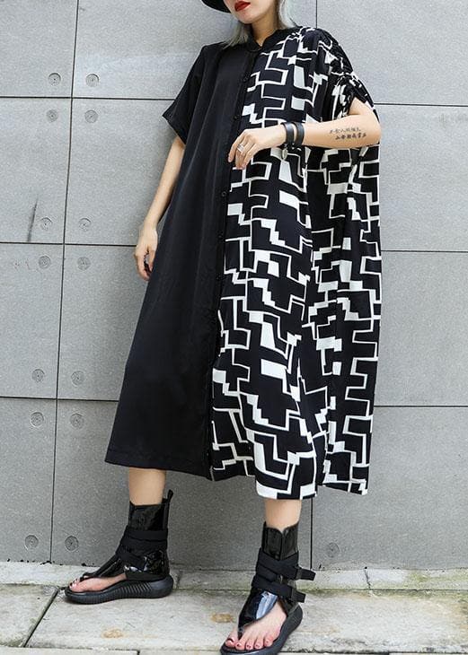 Women black patchwork cotton clothes For Women Square Collar A Line summer Dresses