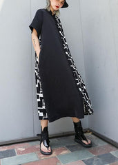 Women black patchwork cotton clothes For Women Square Collar A Line summer Dresses