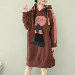 Women brown Cotton Wardrobes Vintage Photography hooded thick short Dress