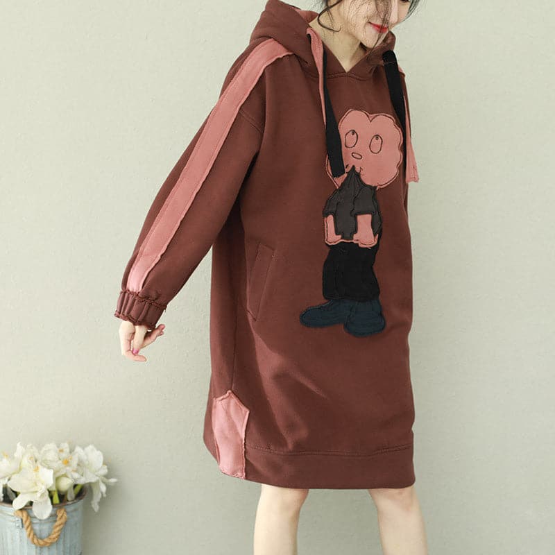 Women brown Cotton Wardrobes Vintage Photography hooded thick short Dress