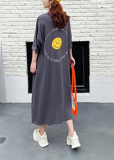 Frauen dunkelgrau Cartoon print kleidung o neck Plus Größe sommer Kleid