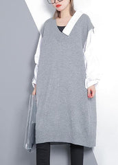 Women gray Sweater dress outfit Design Funny v neck knitted tops