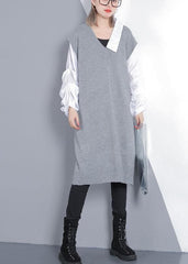 Women gray Sweater dress outfit Design Funny v neck knitted tops