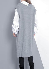 Women gray Sweater dress outfit Design Funny v neck knitted tops