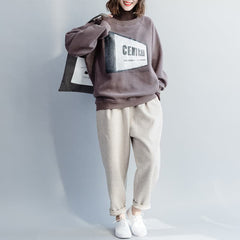 Vêtements en coton gris pour femmes Tissus pour femmes Haut ample à col rond avec lettres