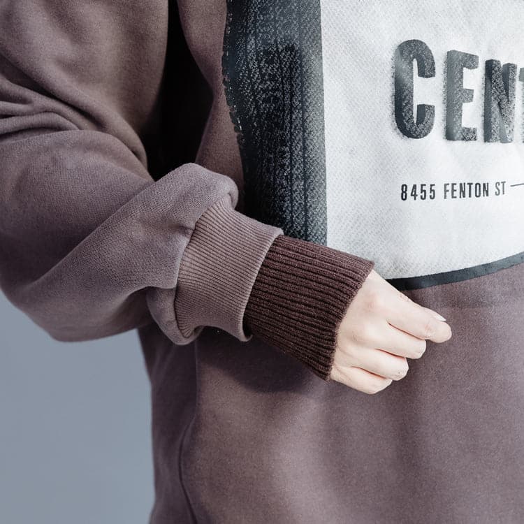 Vêtements en coton gris pour femmes Tissus pour femmes Haut ample à col rond avec lettres