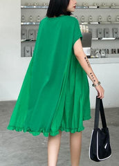 Women green embroidery Cotton Tunics o neck Midi summer Dress