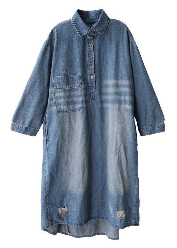 Robe de printemps à revers pour femme, tenue en denim bleu