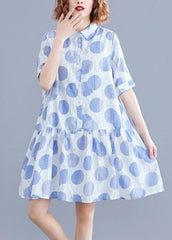 Women lapel clothes Women Sleeve white dotted Dress